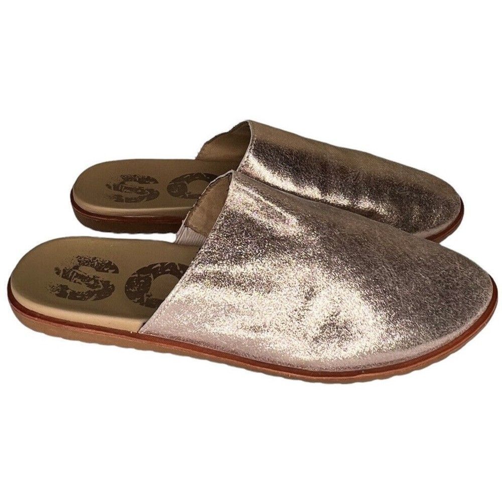 •SOREL• Metallic Rose Gold Crackle Slip On Ella Mule Flat Slide Sz 9